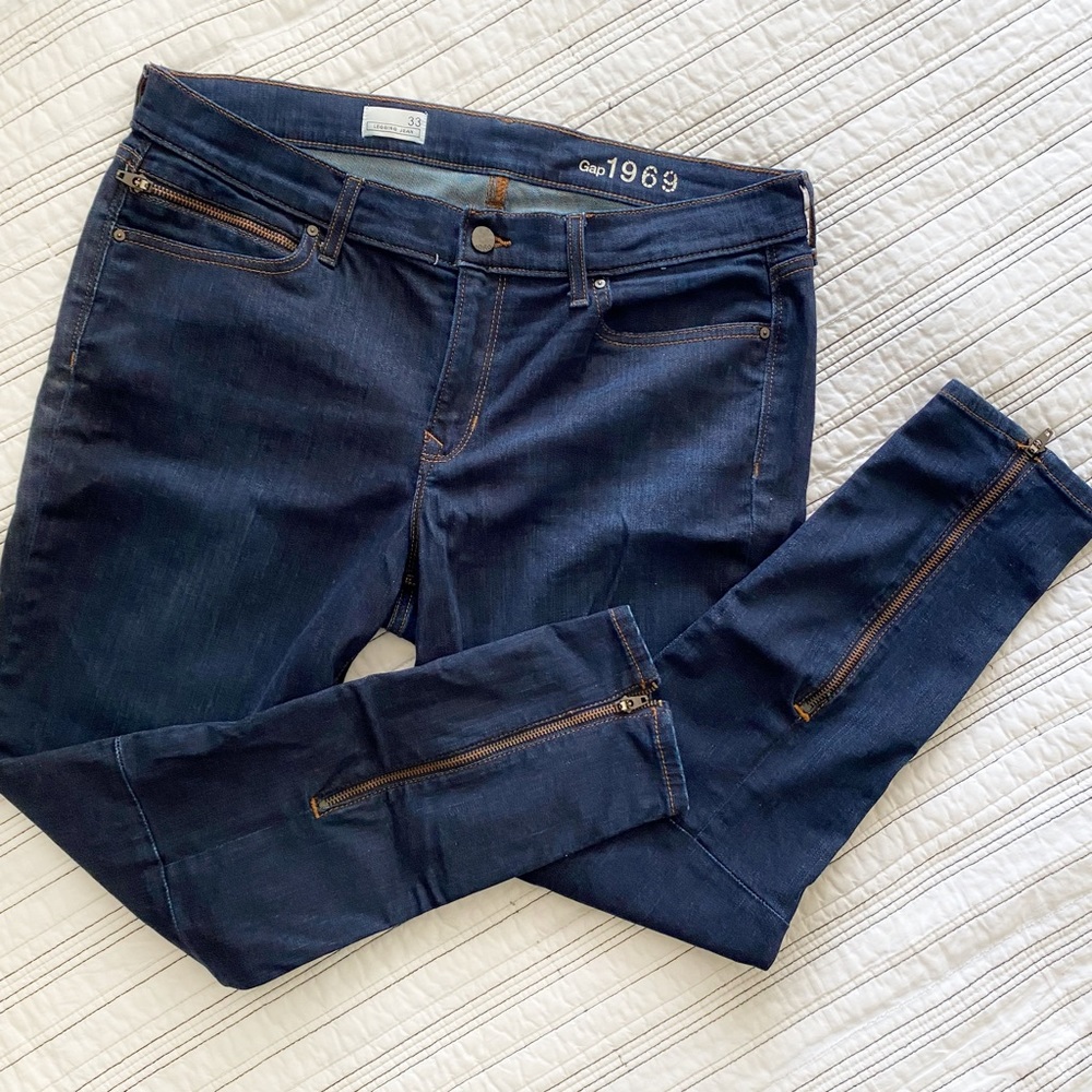 Gap Griffith Legging Jean with Back Calf Zippers Dark Wash size 33